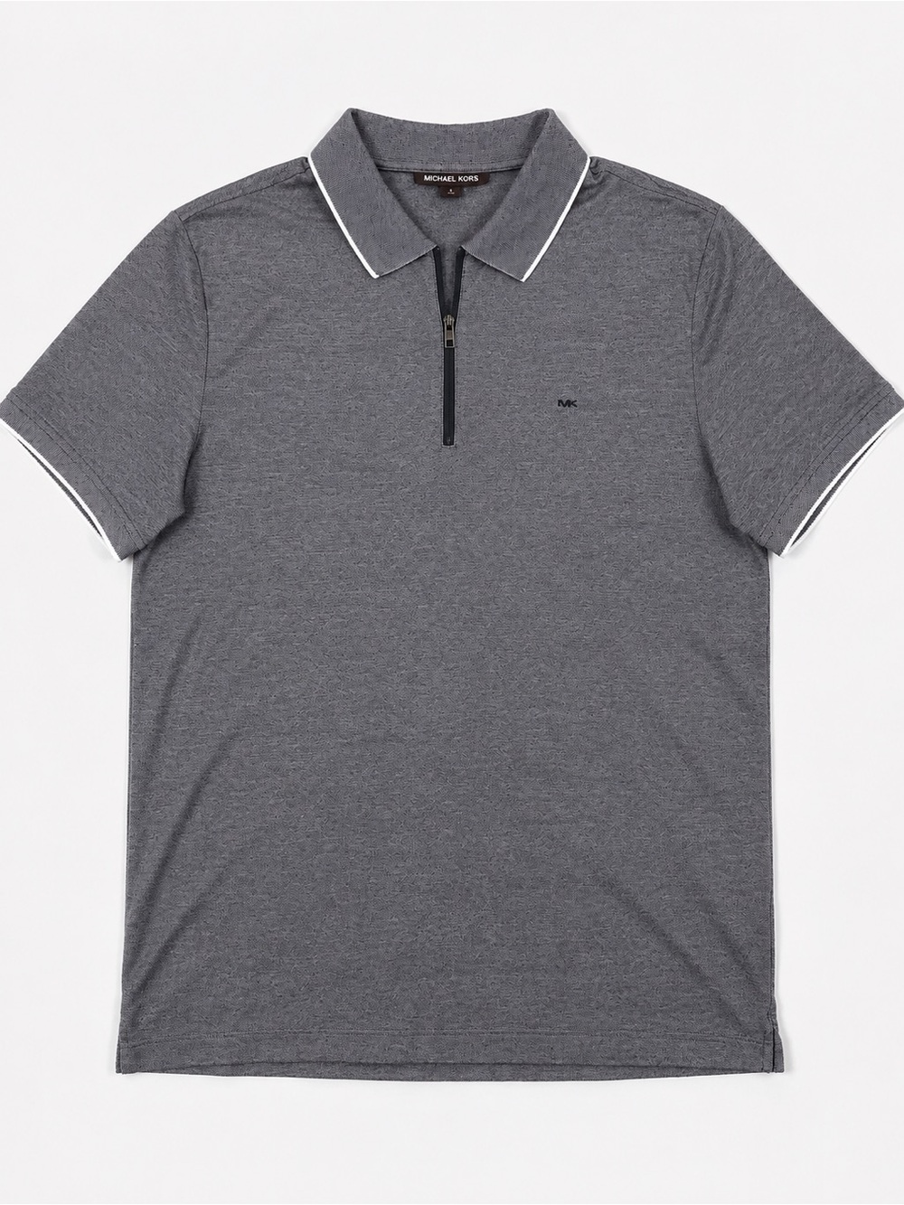 Michael Kors Men’s Heather Gray Short-Sleeve Zip Polo with White Trim